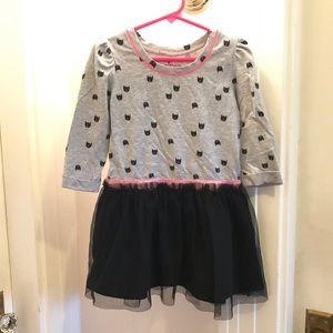 Girls Dress with Tutu Skirt and Kitty Cat Print